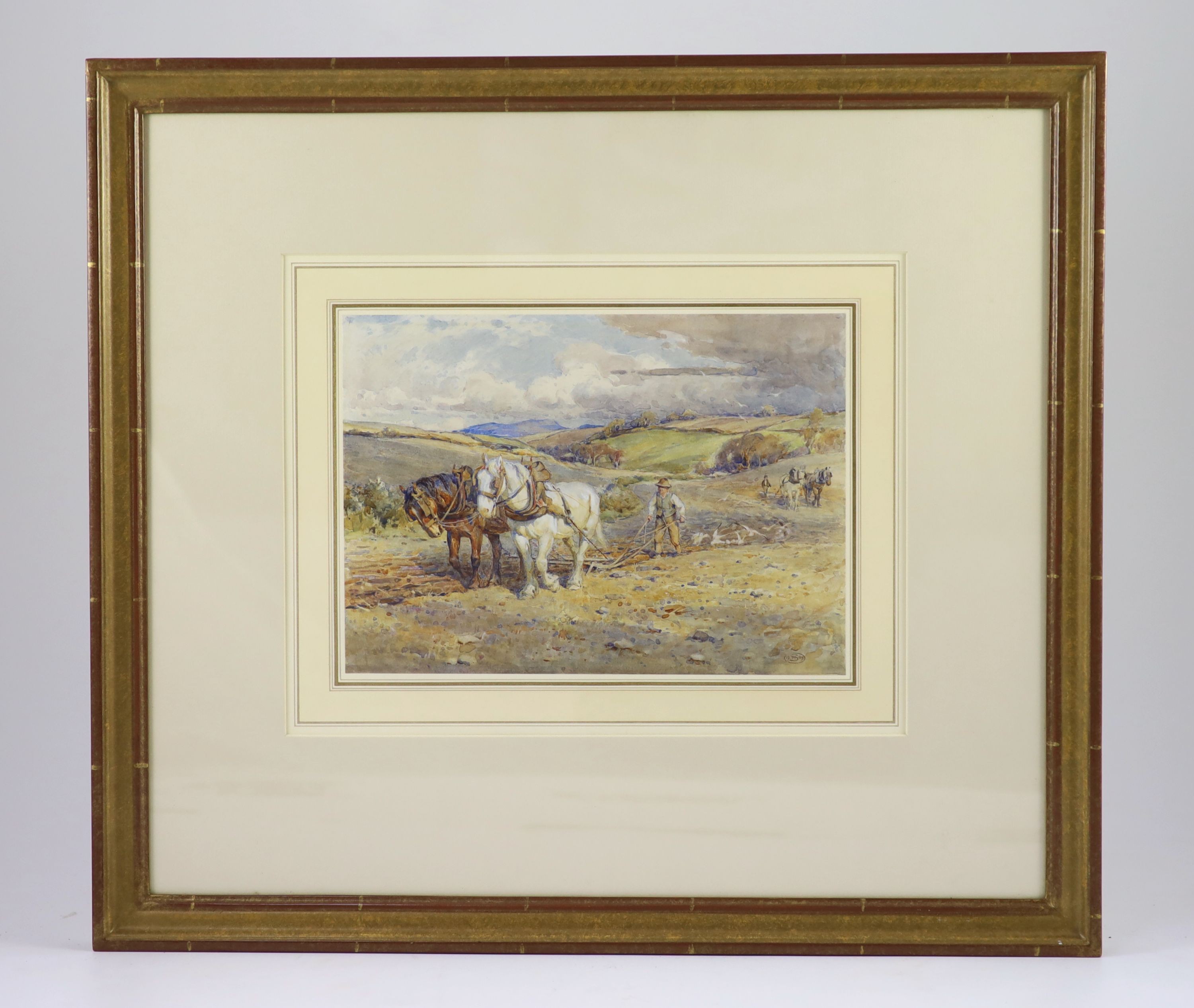Joseph Harold Swanwick (1866-1929), 'Ploughing', pencil and watercolour, 18 x 25cm